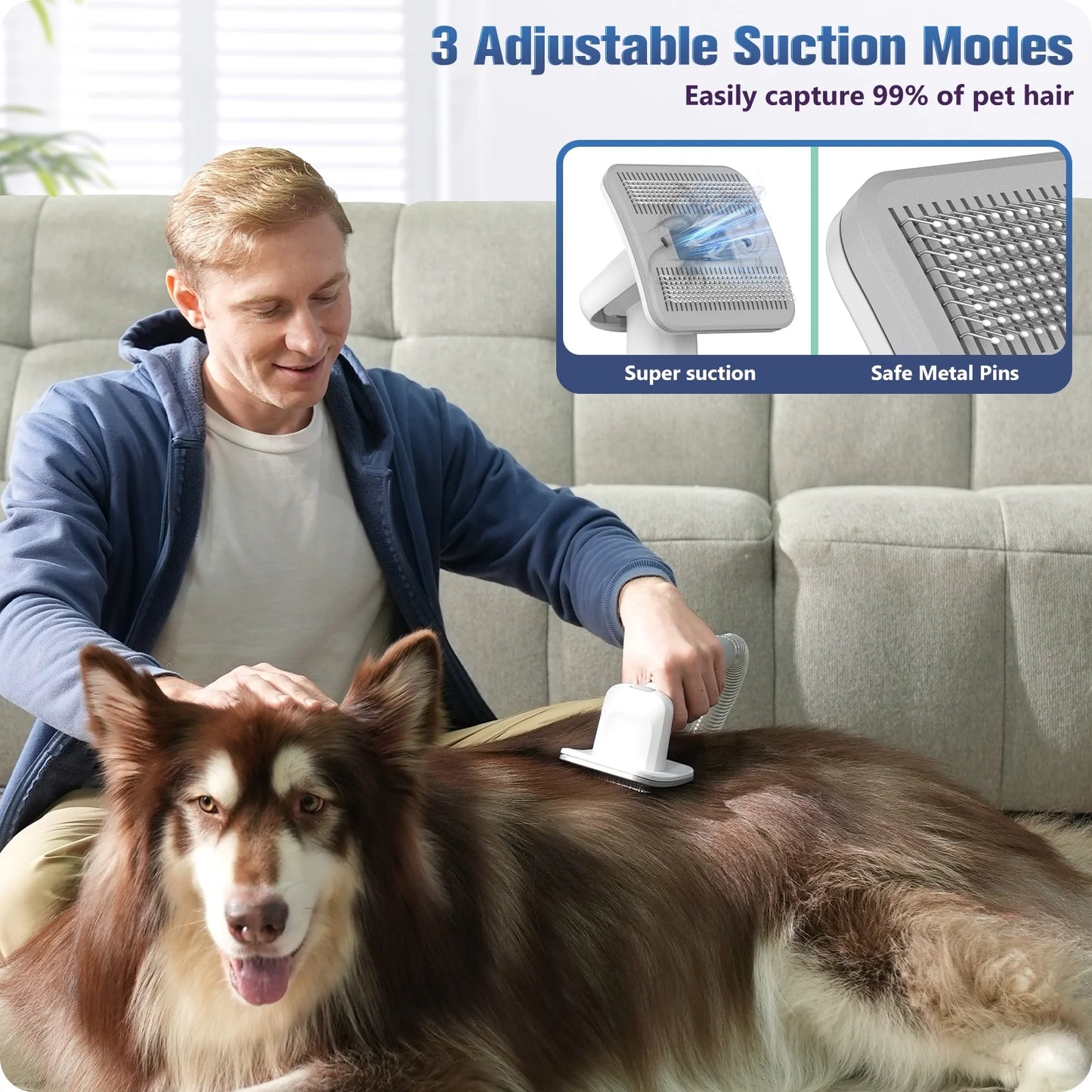 Pet Grooming Vacuum Cleaner Kit, 8 Pet Grooming Tools, 6 Nozzles, 1.5L Cup, Storage Bag, Dog Grooming Vacuum with Nail Grinder/Paw Trimmer/Shedding Brush for Dog Cat, Blue