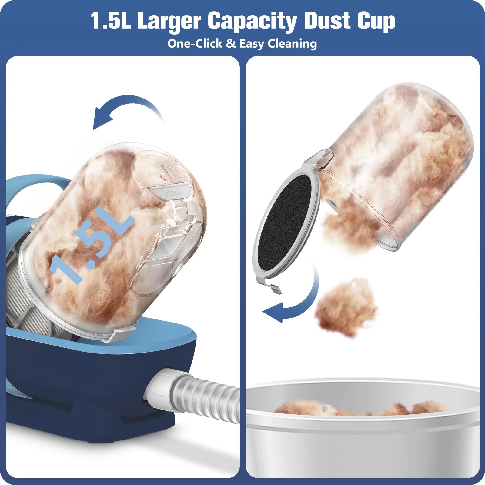 Pet Grooming Vacuum Cleaner Kit, 8 Pet Grooming Tools, 6 Nozzles, 1.5L Cup, Storage Bag, Dog Grooming Vacuum with Nail Grinder/Paw Trimmer/Shedding Brush for Dog Cat, Blue