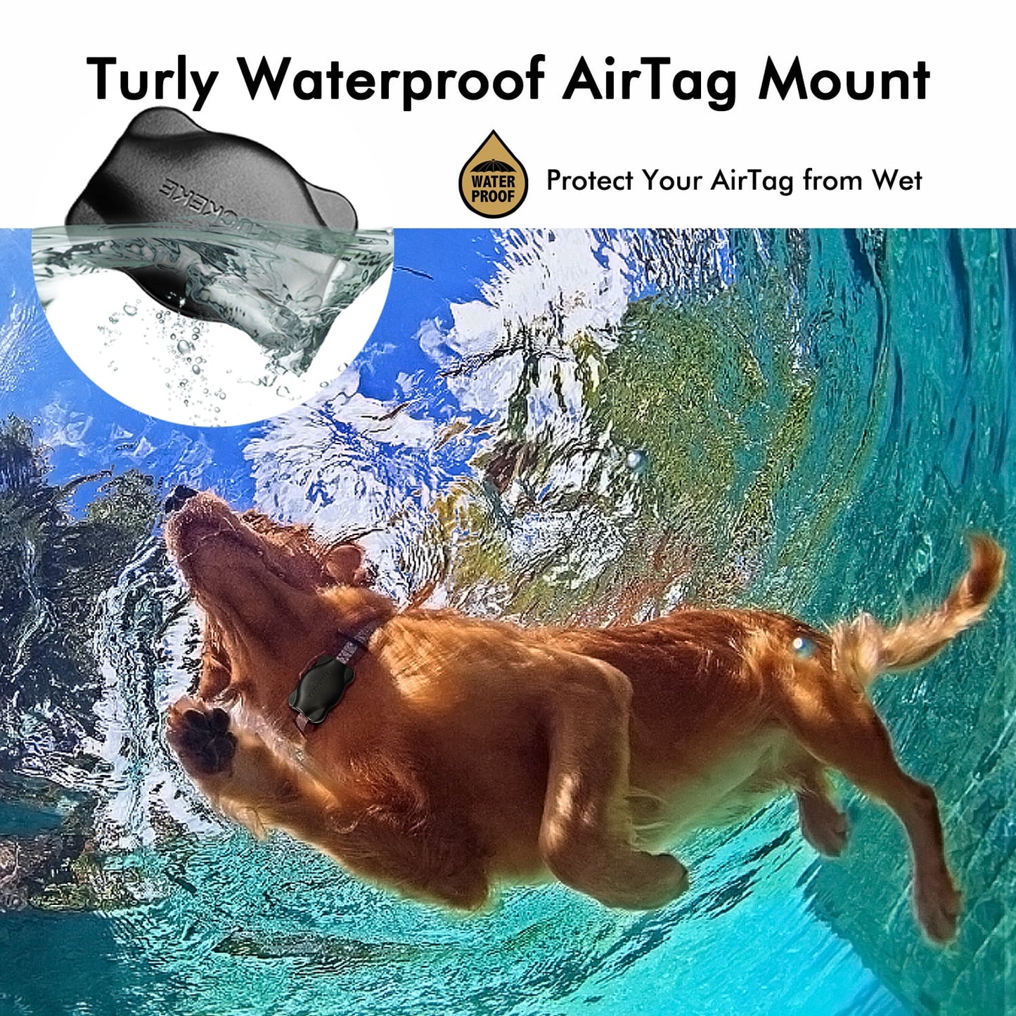 Apple Airtag Case with Dog Collar,  Waterproof Black Collar Mount, Fits All Width Collars