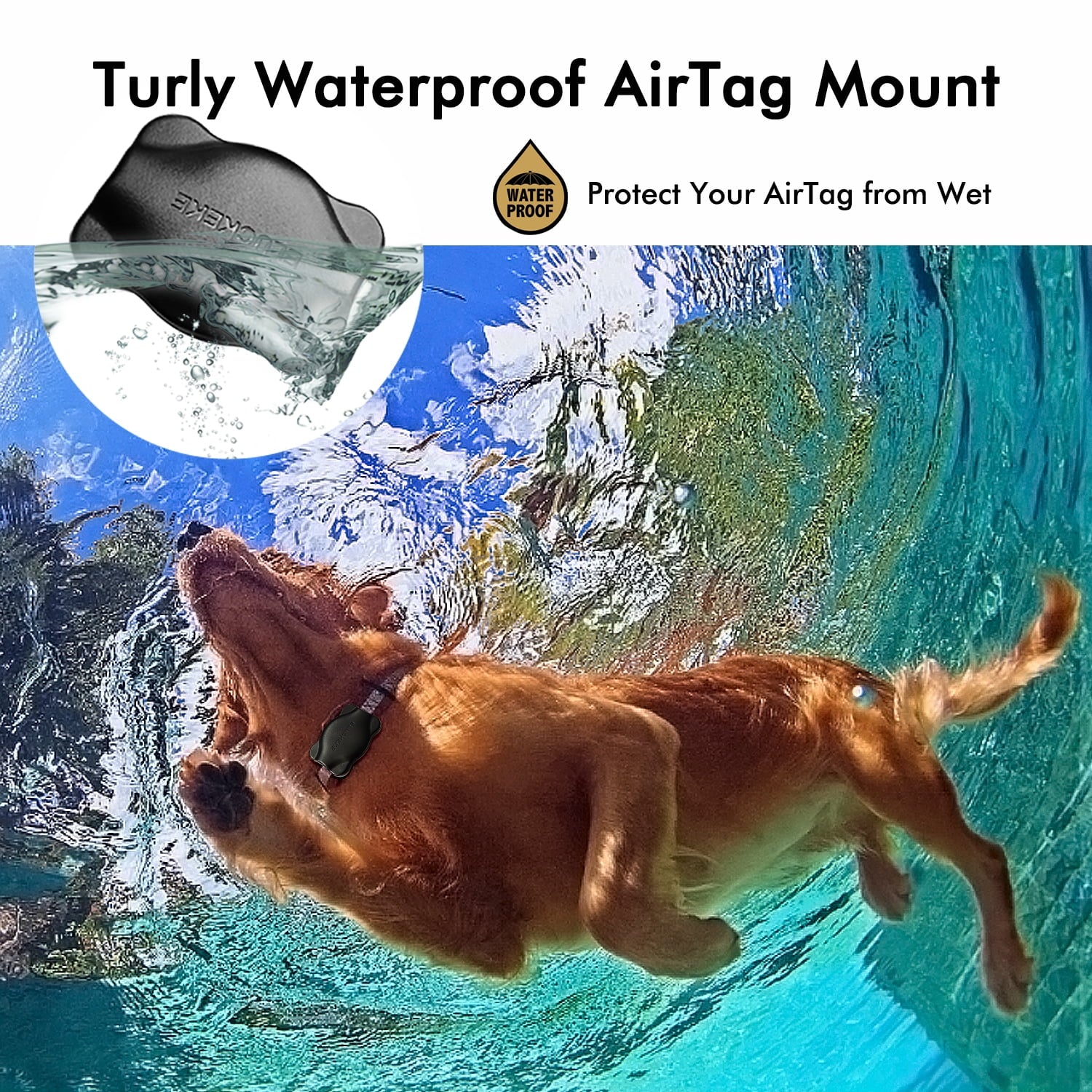 Apple Airtag Case with Dog Collar,  Waterproof Black Collar Mount, Fits All Width Collars