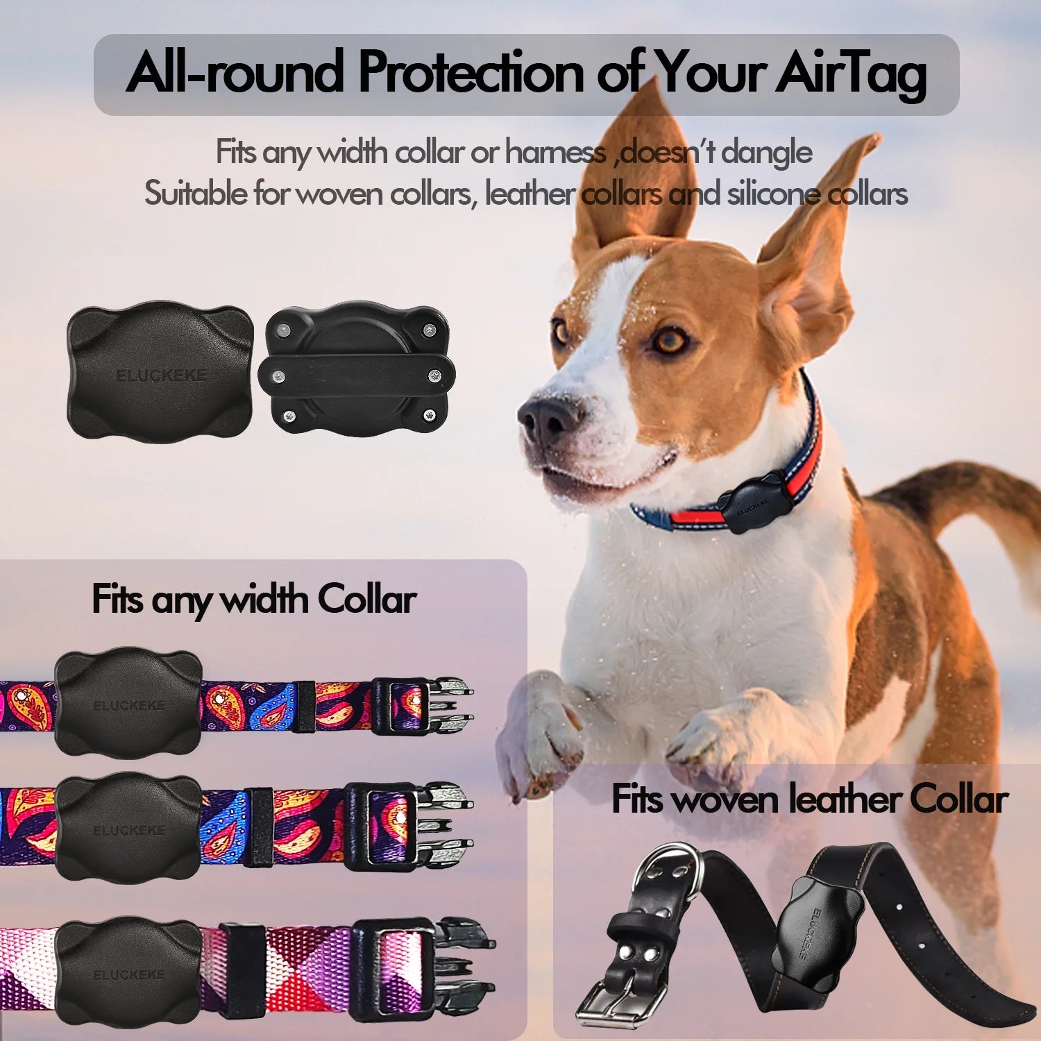 Apple Airtag Case with Dog Collar,  Waterproof Black Collar Mount, Fits All Width Collars